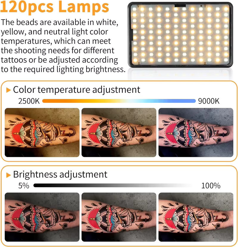 Gakonp Tattoo-Fülllicht mit 120 LED und 52mm CPL-Filterlinse, tragbares polarisiertes Reflexionslicht für alle Smartphones, Schwarz - Bild 3