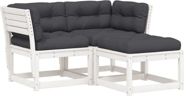 vidaXL 3-tlg Garten-Sofagarnitur in L-Form aus massivem Kiefernholz mit Kissen in Weiß - Bild 1