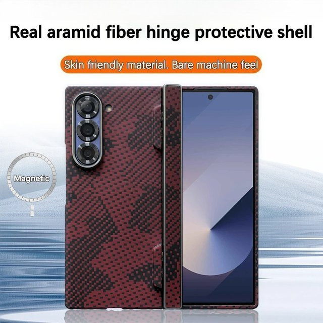 Original Aramid Carbon Fiber Magnetische Handyhülle für Samsung Galaxy Z Fold 7 5G in Rot mit stoßfestem Schutz und Klappscharnier-Abdeckung - Bild 1