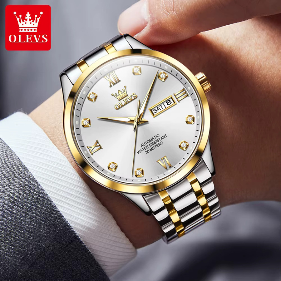 OLEVS Armbanduhr Automatik, Edelstahl, Bicolor, Diamant, Herren - Bild 3