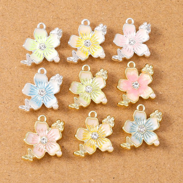 Tenande Charms-Anhänger Emaille-Blumen, 14 x 16 mm - Bild 1