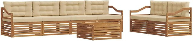 vidaXL Outdoor-Sofagarnitur 7-tlg. aus Akazienholz mit Kissen in Natur und Beige - Bild 1