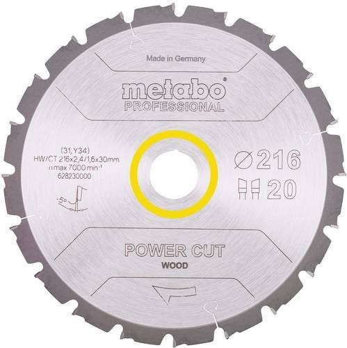 Metabo Kreissägeblatt Power Cut Wood Professional für Holz und Metall, Farbe: Silber, Durchmesser: 216 mm, Bohrung: 30 mm, Hartmetallbestückung - Bild 1