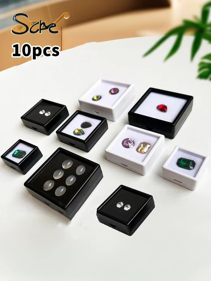 10 Stück Schmuckorganizer Diamant-Verpackungsboxen für Edelsteine und Ringe, Farbe: Weiß, Material: Kunststoff, Breite: 2 cm - Bild 5