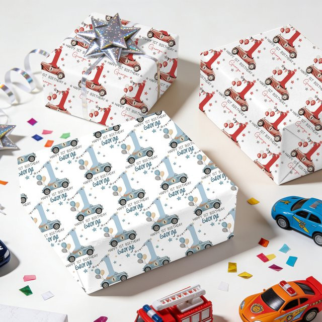 Personalisiertes Geschenkpapier von WEIGAO für Geburtstage und Automobiljubiläen mit individuellem Namen und Alter - Bild 1