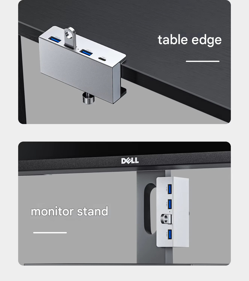 FC&EC USB-C 4-Port USB 3.0 Hub mit SD TF Kartenleser und Telefonhalter in Silber - Bild 2