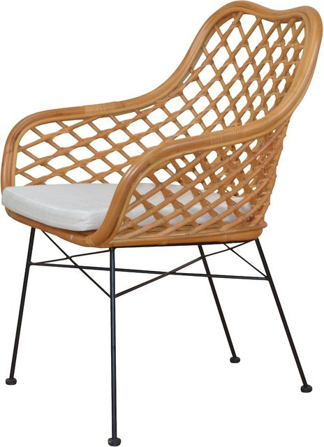 Armlehnstuhl Doris von möbel direkt online in Honigfarben mit Rattan und Eisengestell, B/T/H: 65 x 63 x 92 cm - Bild 1