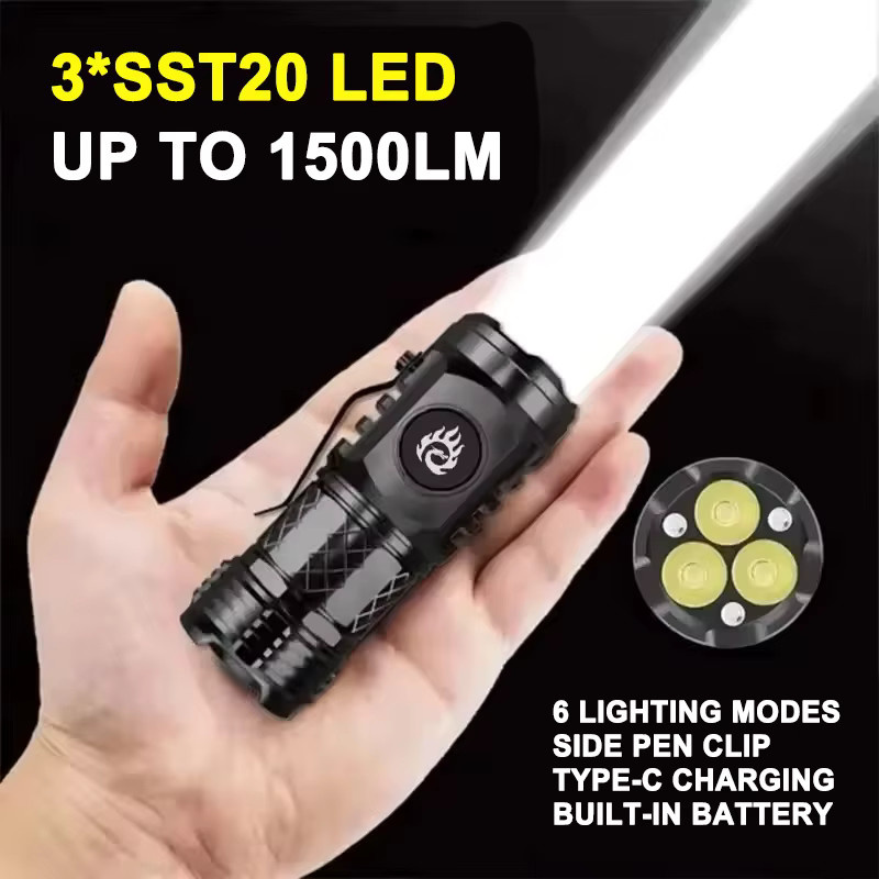 ESMARTER Wiederaufladbare Mini-LED-Taschenlampe mit Zoom und 3 Beleuchtungsmodi in Schwarz - Bild 2