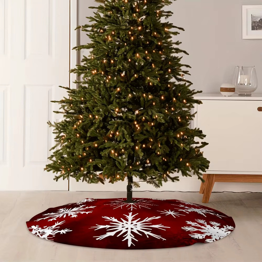 VIKAMA Weihnachtsbaumrock mit rotem und weißem Schneeflockenmuster aus strapazierfähigem Polyester - Bild 2