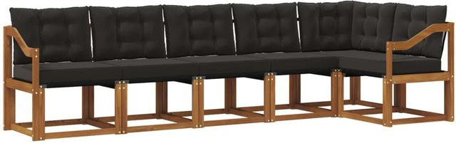 vidaXL Outdoor-Sofagarnitur 6-teilig aus Akazienholz mit Textilene und Kissen in Schwarz und Natur - Bild 1