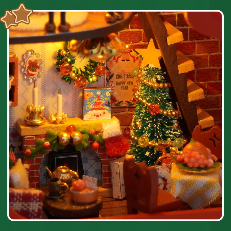 ELEVEN-CUTE DIY Holz Weihnachtsstrumpf, Miniatur Modellbausatz, mit LED-Leuchten - Bild 2