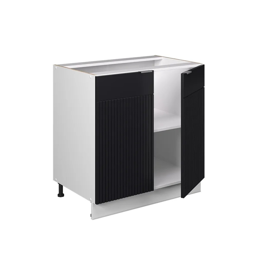 Vicco Spülenunterschrank Fame-Line in Schwarz Gestreift und Eiche mit Regal, Breite: 80 cm, Höhe: 82 cm, Tiefe: 60 cm - Bild 2
