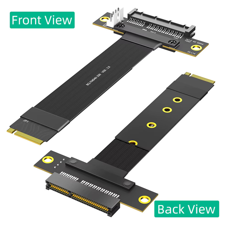 T.F.SKYWINDINTL M.2 NGFF Key M auf PCI-E 4X Adapterkarte NVMe 4.0 180 Grad Verlängerungskabel, Schwarz, Länge: 20 cm - Bild 2
