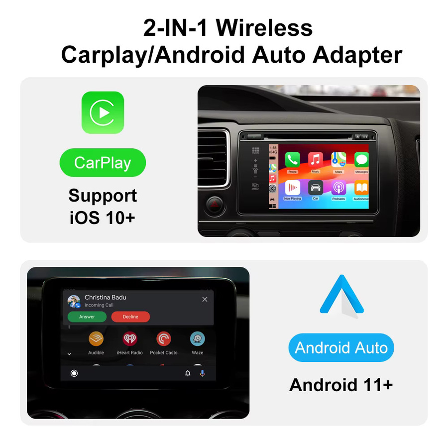 FLIXIVI Wireless CarPlay Adapter 2-in-1 Dongle für Apple und Android, kabelloser Adapter für Plug-and-Play Autozubehör - Bild 2