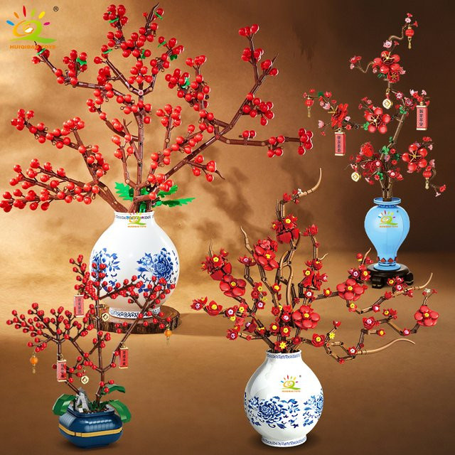 HUIQIBAO Plum Blossom Holly MOC Blume Modell Bausteine, Set - Bild 1