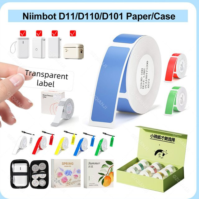 Niimbot Etiketten Aufkleber Papierrollen für D11 D110 D101 in Weiß und Transparent wasserdicht - Bild 1