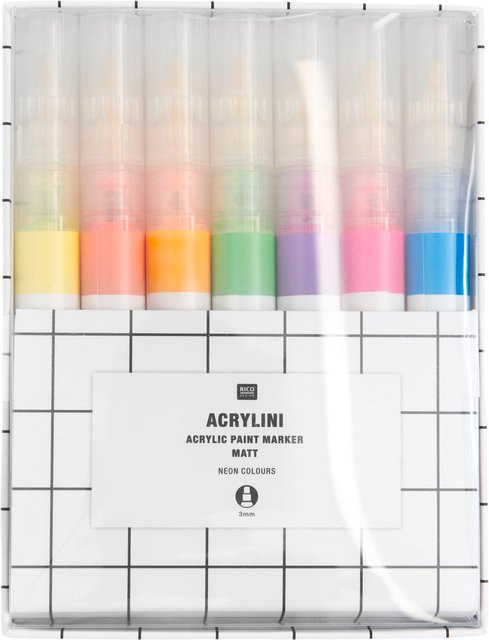 Rico Design Acrylini Marker Set Neon in Multicolour mit feiner Spitze und permanenter Tinte - Bild 1