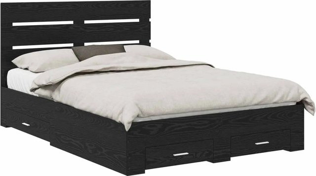 vidaXL Bettrahmen in Schwarz und Eichen-Optik aus Holzwerkstoff mit Schubladen, B/T/H: 160 x 200 x 35,71 cm - Bild 1