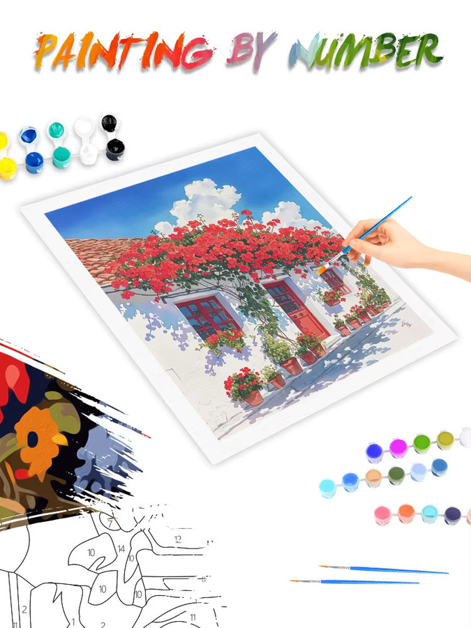 PhotoCustom Malen nach Zahlen Set Flower Lane Landschafts-Acrylmalerei auf Leinwand in Mehrfarbig - Bild 1