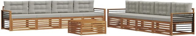vidaXL Outdoor-Sofagarnitur 9-tlg. aus massivem Akazienholz mit Kissen in Braun und Hellgrau - Bild 1