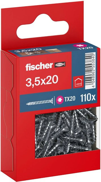 Fischer PowerFast II Senkkopf Schraube mit Torx-Antrieb und Vollgewinde aus verzinktem Stahl, Durchmesser: 3,5 mm, Länge: 20 mm, 110 Stück - Bild 1