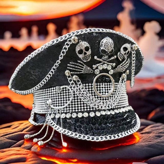 HongLuan Totenkopfkette, Silber, Schwarz, Unisex - Bild 1