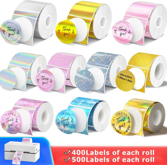 MUNBYN Nelko holografische Laser-Glitzer-Aufkleber in Multicolour für DIY Siegel, Logos und Barcodes, passend für 241BT 246S D520 - Bild 1