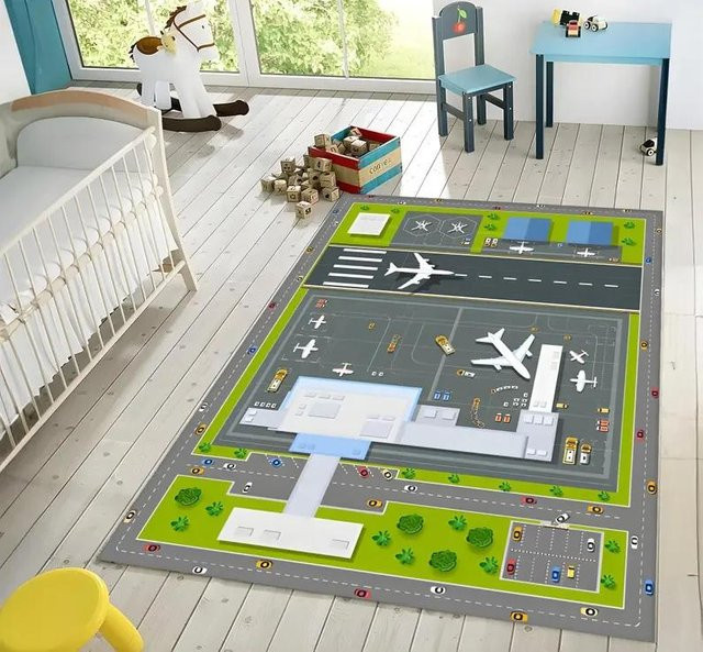 Lodestar Spielmatte Flughafen Terminal Teppich mit Start- und Landebahn für Kinderzimmer, Mehrfarbig, B/B: 60 x 40 cm - Bild 1