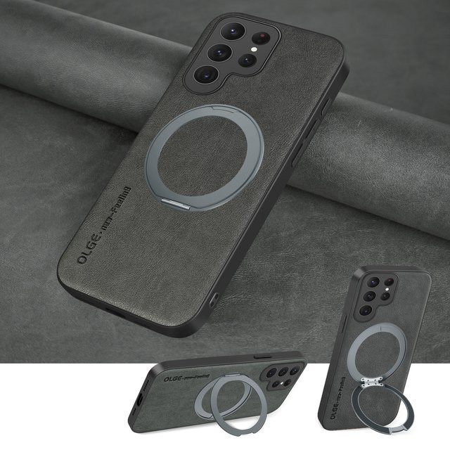 Magnetische Handyhülle mit 360 Grad Kickstand und Leder-Rückseite für Samsung Galaxy S26 S25 S24 S23 S22 S21 S20 Plus Ultra, unterstützt kabelloses Laden - Bild 1