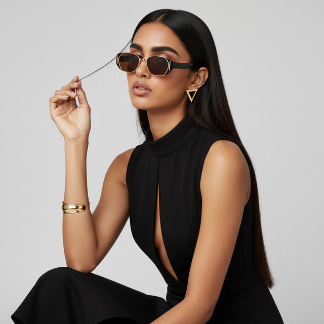 TWOOO Sonnenbrille Damen, Vollrand, Metall, schwarz - Bild 1