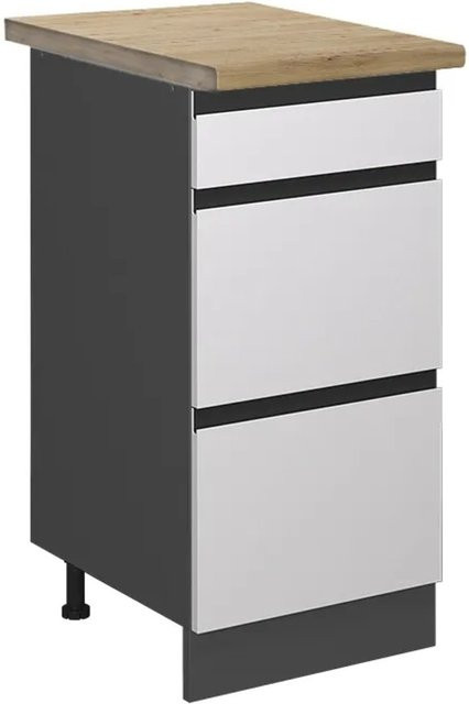 Vicco Küchenunterschrank R-Line in Weiß/Anthrazit mit Schubladen und Eiche-Optik, B: 40 cm, H: 81,6 cm, T: 60 cm - Bild 1