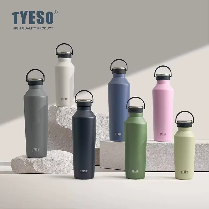 Tyeso Vakuum-Isolierflasche mit Tragegriff und Aufklebern, Grau, 900 ml - Bild 2