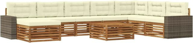 vidaXL Outdoor-Sofagarnitur aus Massivholz Akazie in L-Form, 9-teiliges Set in Natur und Creme mit UV-beständigen Polstern und Armlehnen - Bild 1