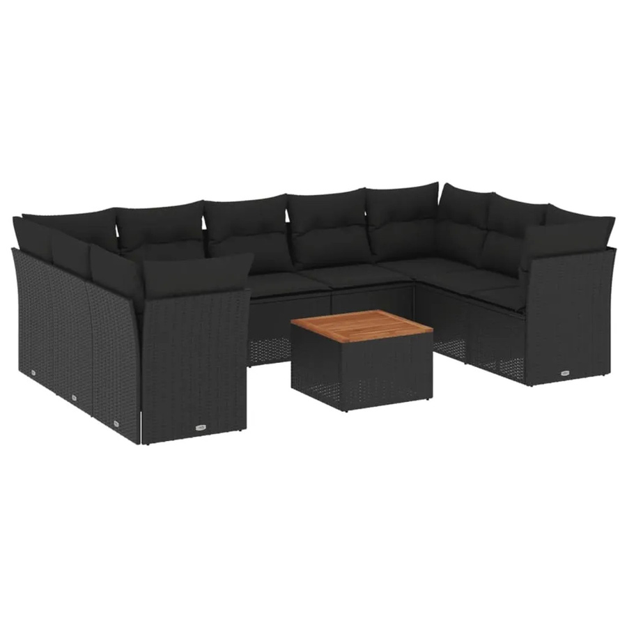 vidaXL 10-tlg Garten-Sofagarnitur aus Poly-Rattan und Akazienholz in Schwarz mit Kissen Modell 58 - Bild 2