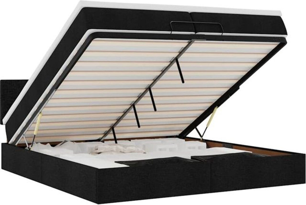 vidaxl Ottoman Polsterbett mit Matratze in Schwarz aus Stoff und Metall, Modernes Polsterbett B/T: 200 x 200 cm, Höhe: 88 cm - Bild 1