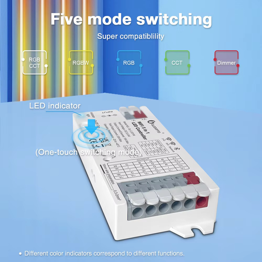GLEDOPTO 5-in-1 LED-Streifen-Controller mit WiFi und Bluetooth, 20 A Dimmer für RGBCCT, RGBW, RGB, CCT, WWCW zur Steuerung via Tuya Smart Life App - Bild 6