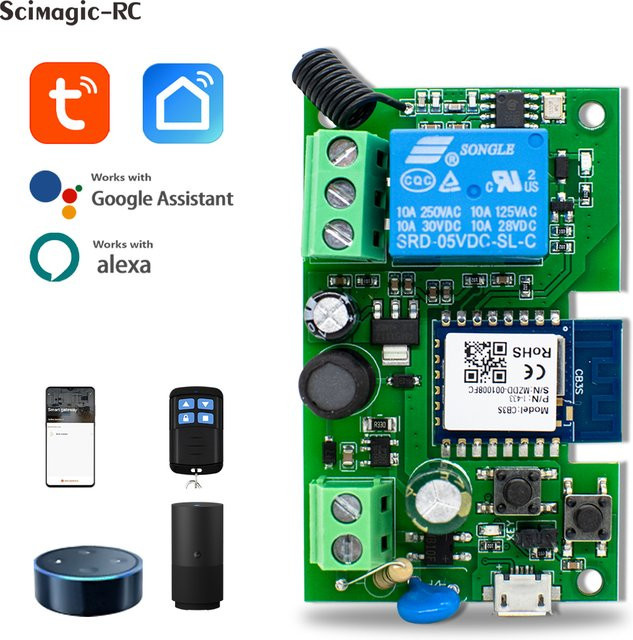 Tuya Smart Wifi Licht Controller 1-Gang Relais mit 433 RF Empfänger für Tor und Garage, kompatibel mit Tuya App, 7-32V 85-250V, 10A - Bild 1