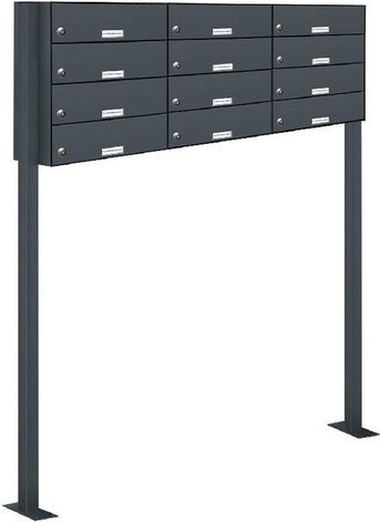 AL Briefkasten-System für 12 Parteien mit Zaundurchwurf, grau, B/H/T: 153,268 x 150,0 x 27,5 cm - Bild 1