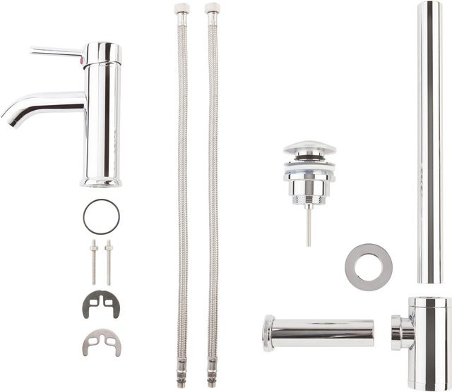 Posseik Siphon-Set mit Einhebelarmatur und Pop-Up-Ablauf in Silber poliert - Bild 1