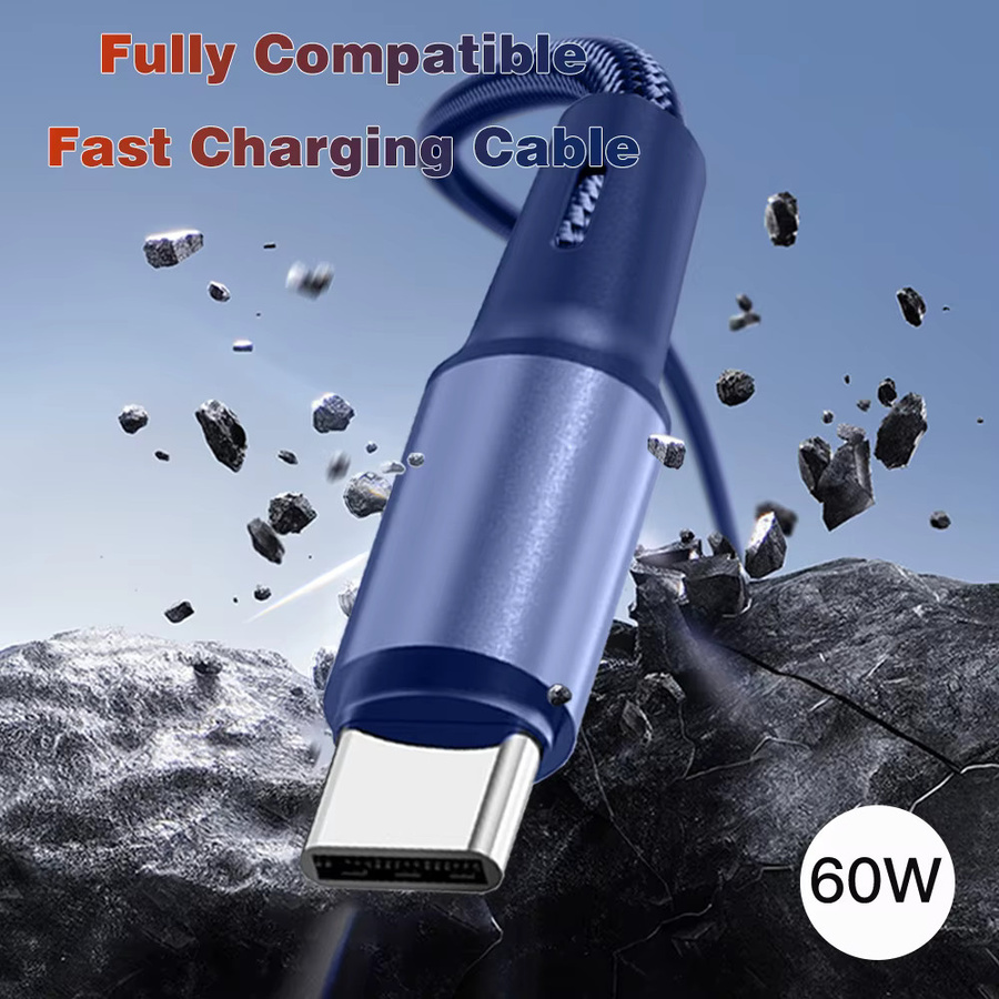 UGOURD USB-C auf USB-C Schnellladekabel 60 W, blau-orange geflochtenes Netzkabel für Samsung und Huawei Tablets - Bild 2