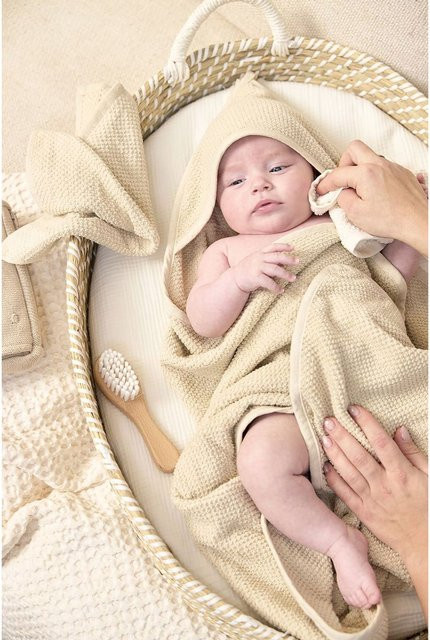 Meyco Baby Kapuzenbadetuch aus Baumwolle in Beige, B/B: 75 x 75 cm - Bild 1