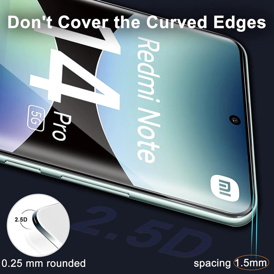 Xiaomi Redmi Note 14 Pro Displayschutzglas aus gebogenem Glas, transparent, 1-4 Stück - Bild 3
