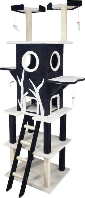 Mömax Kratzbaum Brownie in Schwarz/Weiß mit Höhle und integriertem Spielzeug, Höhe: 216 cm, Breite: 60 cm, Tiefe: 60 cm - Bild 1