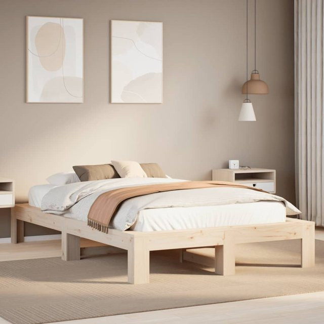vidaXL Massivholzbett aus Kiefernholz in Natur, rustikales Bett ohne Matratze, B/T/H: 120 x 190 x 31,5 cm - Bild 2