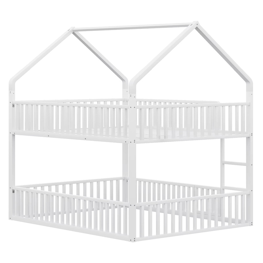 KOMHTOM Etagenbett aus Metall in Weiß mit Treppe und Loft-Design für Kinder, Doppelbett mit unterem Bett und Tür, Breite: 90 cm, Tiefe: 200 cm - Bild 2