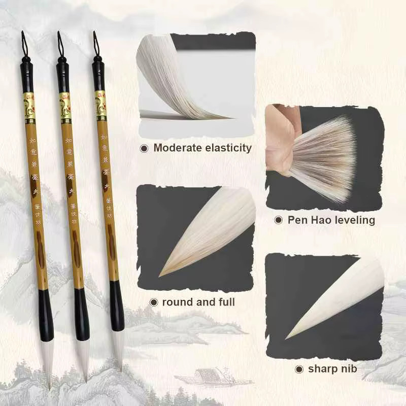 Kalligraphie-Pinsel-Set mit 3 Größen und braunem Holzständer für Profis und Anfänger - Bild 2