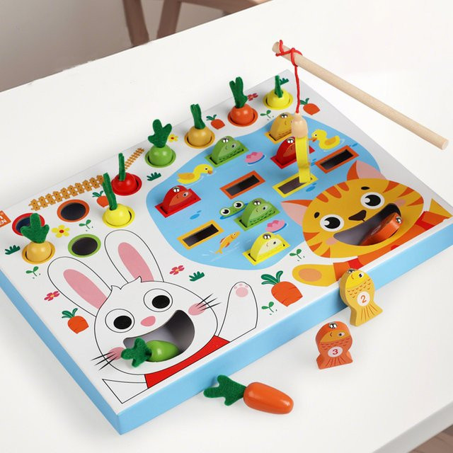 Tlewj Montessori Ziehen Karotte Angeln Spiel Set, Holz, Bunt, Pädagogisches Spielzeug - Bild 1