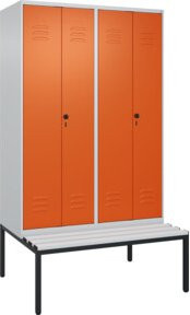 C+P PSA Doppel-Spind Classic PLUS Sitzbank mit 4 Abteilen, Kunststoff-Sitzfläche, B/T/H: 212,0 x 120,0 x 81,5 cm, Grau/Orange - Bild 1