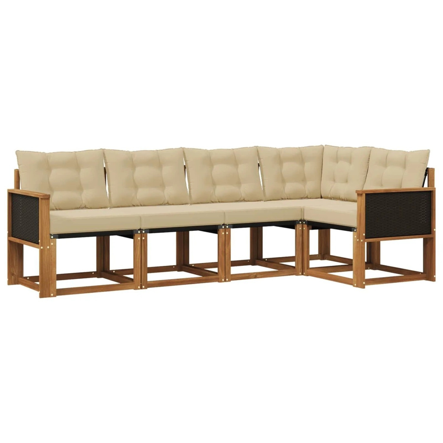 vidaXL Outdoor-Sofagarnitur L-Form aus Akazienholz in Braun und Beige mit Polstern und Kissen - Bild 2