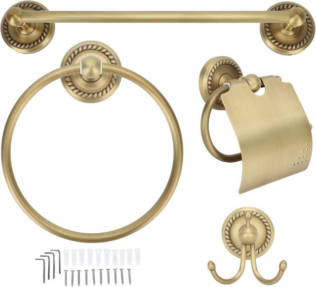 Aimo Handtuchhalter mit Ablageregal im Retro-Stil aus Metall in Gold Matt für Badezimmer und Küche - Bild 1